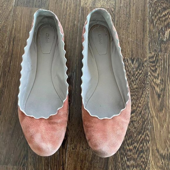 Authentic CHLOE Lauren Scallop Orange Suede Flats (Size 6) - Picture 1 of 5